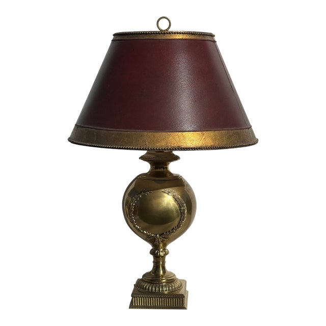 Mid 20th Century Large Gold Neoclassical Hollywood Regency Lamp With Custom Shade For Sale