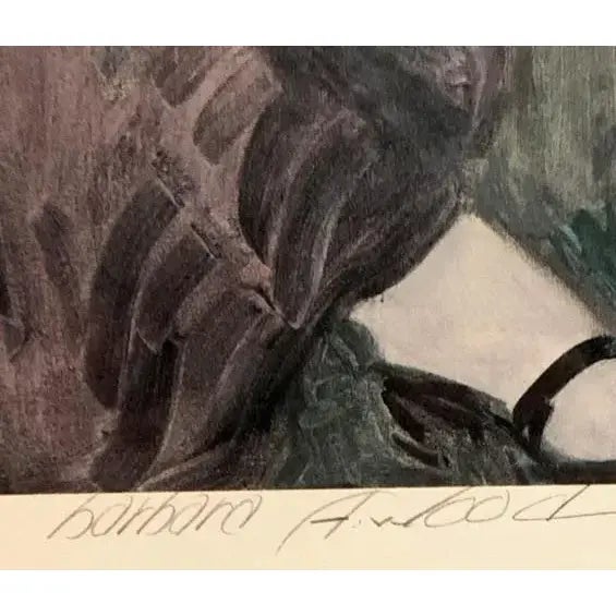 Green 1980s Barbara A. Wood Signed Lithograph “Pensive Woman” Custom Framed For Sale - Image 8 of 11