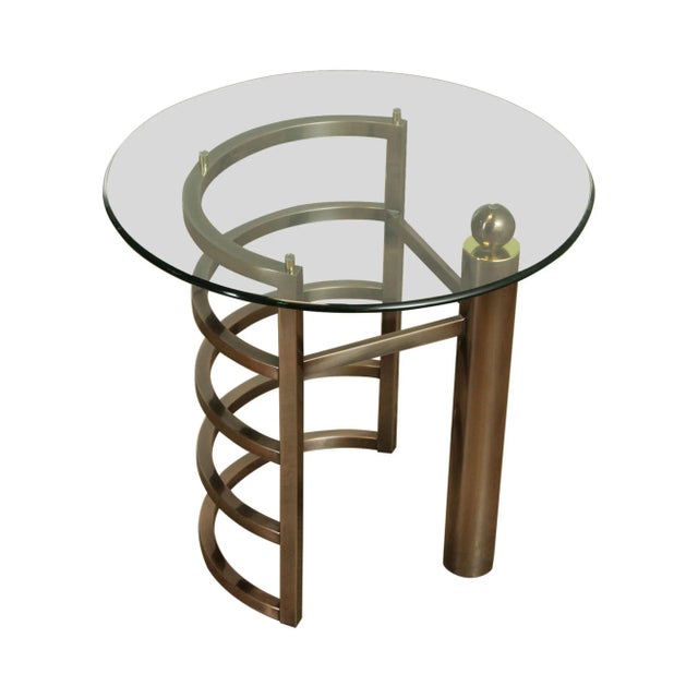 Design Institute of America Brushed Steel Round Glass Top Side Table For Sale - Image 13 of 13