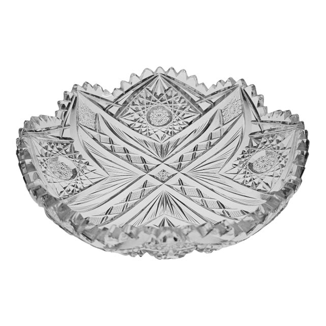 American Brilliant Period Small Hobstar Cut Glass Dish For Sale