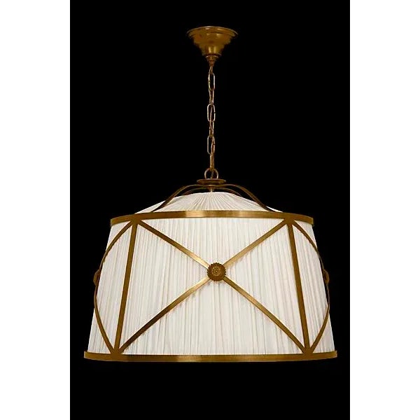 Aspire Medium - Pleated linen drum shade fixture, cast brass crosshatched frame with medallion detail. Diffuser optional.