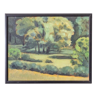 Small Oil Painting of a Park Landscape | Green and Yellow For Sale