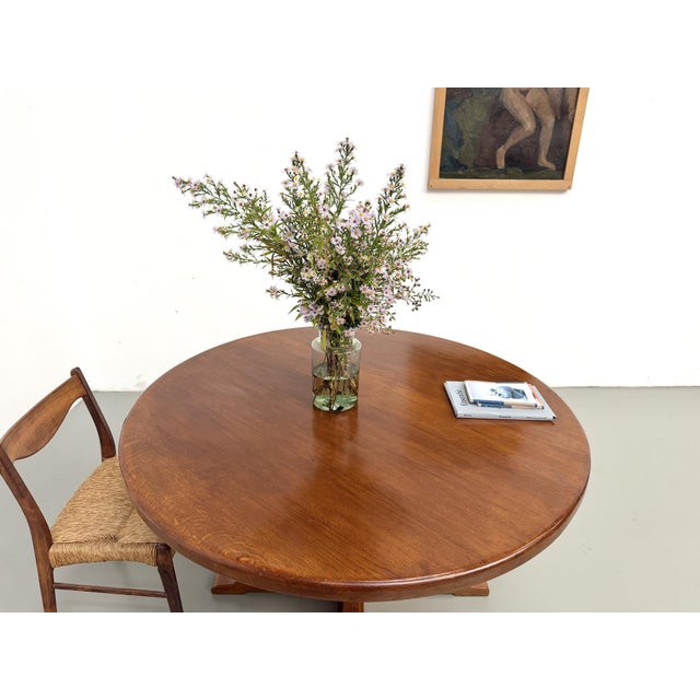 Brutalist Round Table in Oak, 1960s For Sale - Image 6 of 18
