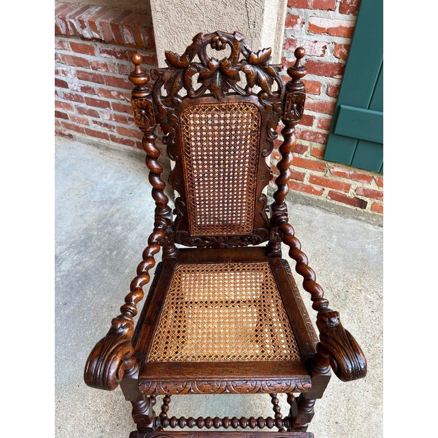 Antique French Child High Chair Renaissance Barley Twist Carved Oak Caned C1890 For Sale - Image 10 of 18