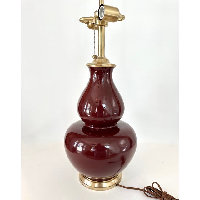 Single Ralph Lauren Extra Large Oxblood Red Ceramic Lamp With Brass Fittings. For Sale - Image 9 of 17
