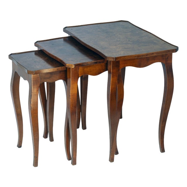 Set of 3, Antique Italian Burl WoodNesting Tables For Sale