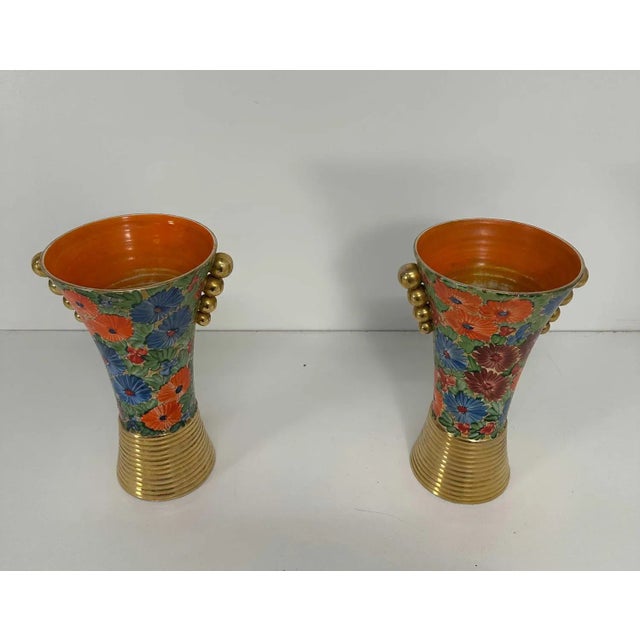 1940s Italian Art Deco Flowers Painted Ceramic Vases, 1940s, Set of 2 For Sale - Image 5 of 10