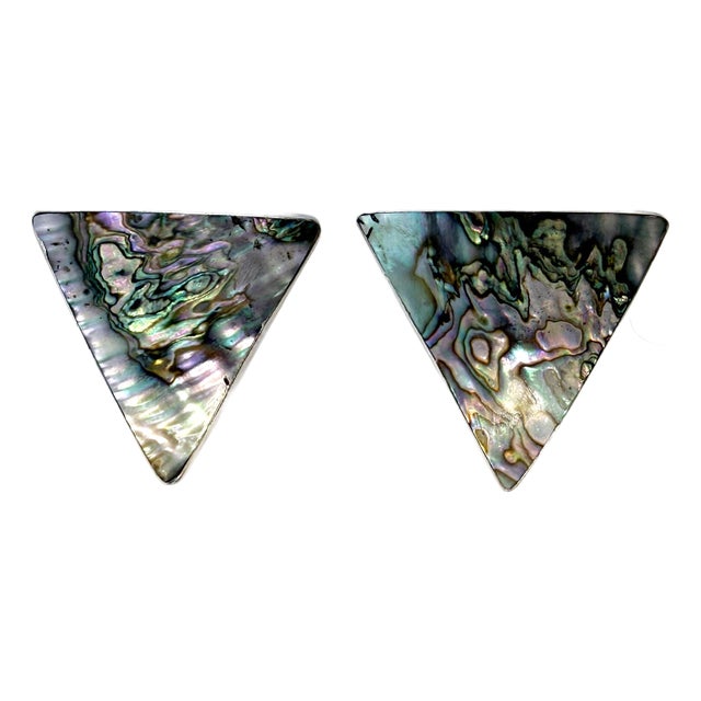 Taxco Mexico Sterling Silver and Abalone Statement Earrings For Sale