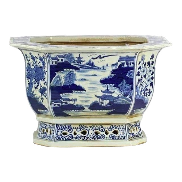 Village Scene Scalloped Pierced Planter For Sale