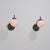 Pair of italian wall sconces from the 1950s, defined by a curved black lacquered brass stem, spherical opaline glass...