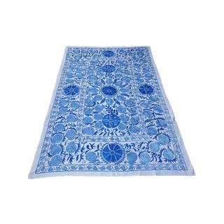 Boho Chic Blue Combination Pomegranate Design Suzani Throw/Floral Bedspread For Sale