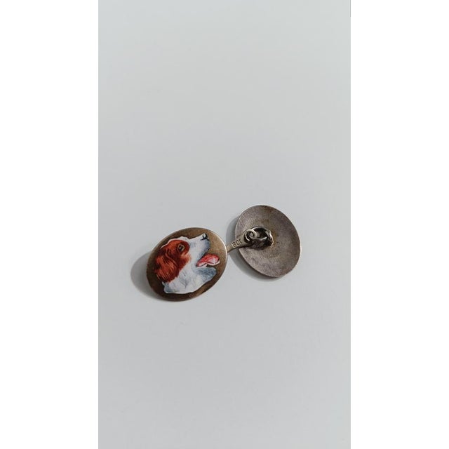 Art Deco Silver Cufflinks Enameled with Hunting Dogs, 1930s, Set of 2 For Sale - Image 10 of 11