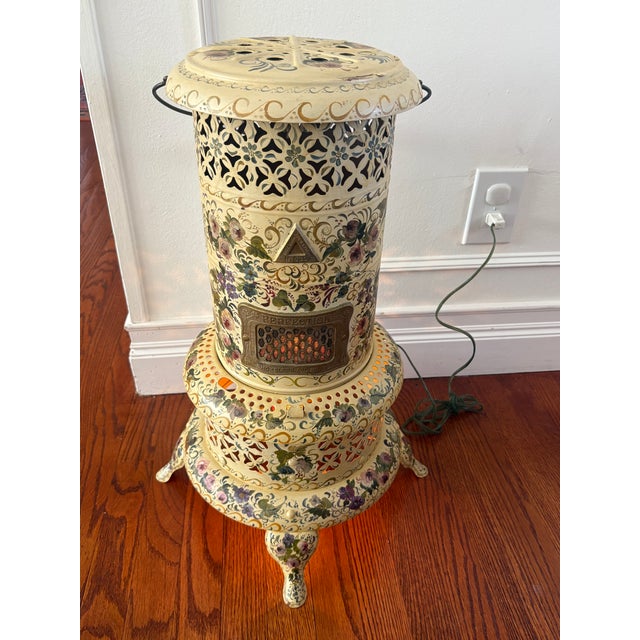 Antique Folk Art Hand Painted Oil Heating Stove Decorative Lamp For Sale In New York - Image 6 of 11