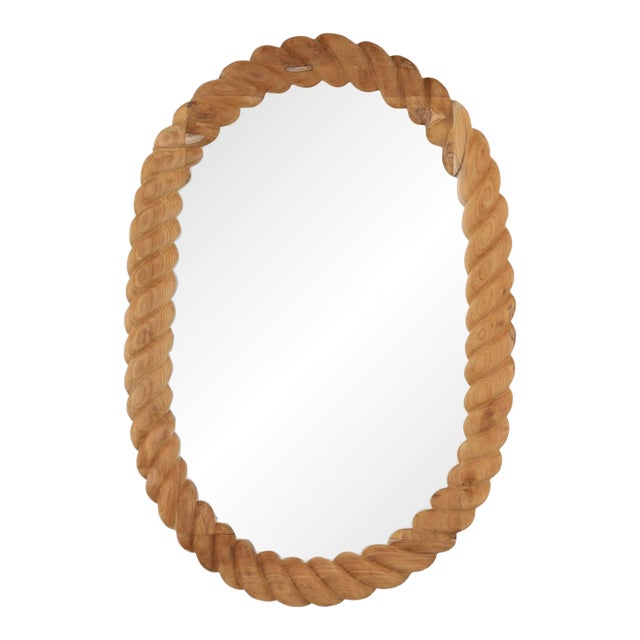 Sanded Teak Oval Wall Mirror For Sale