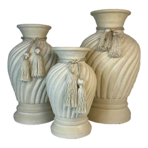 1970s Vintage Italian Mediterranean Plaster Vases With Tassel Accents - Set of 3