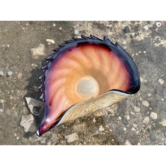 Mouth-Blown Glass Art Bowl in the Shape of a Shell, from the Jozefina Krosno Glass Art Manufactory, Poland, 1980s For Sale - Image 17 of 18