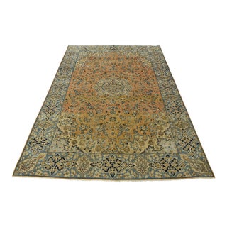 Najafabad Rug 8’10” X 11’4” Orange Wool Vintage Distressed Hand-Knotted Carpet For Sale
