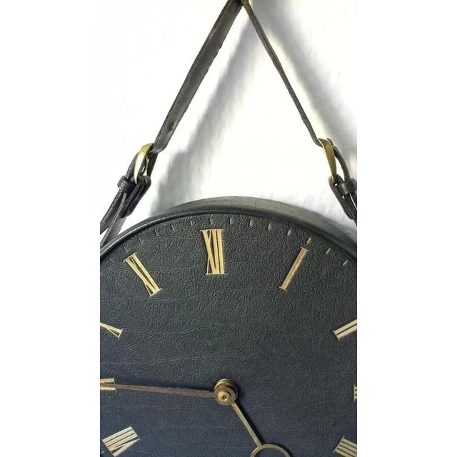 Mid-Century Modern Mid-Century Leather Wall Clock For Sale - Image 3 of 9