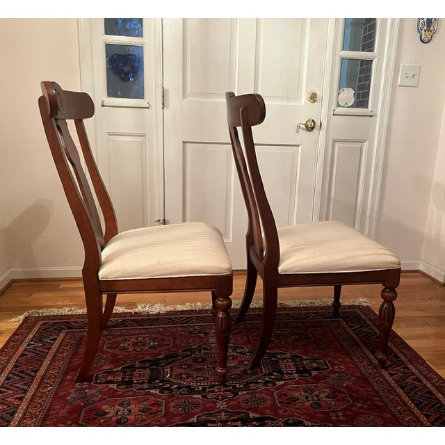 Ethan Allen British Classics Dining Side Chairs - Set of 2.. Ivory with wide pinstripe upholstery. Mint condition.