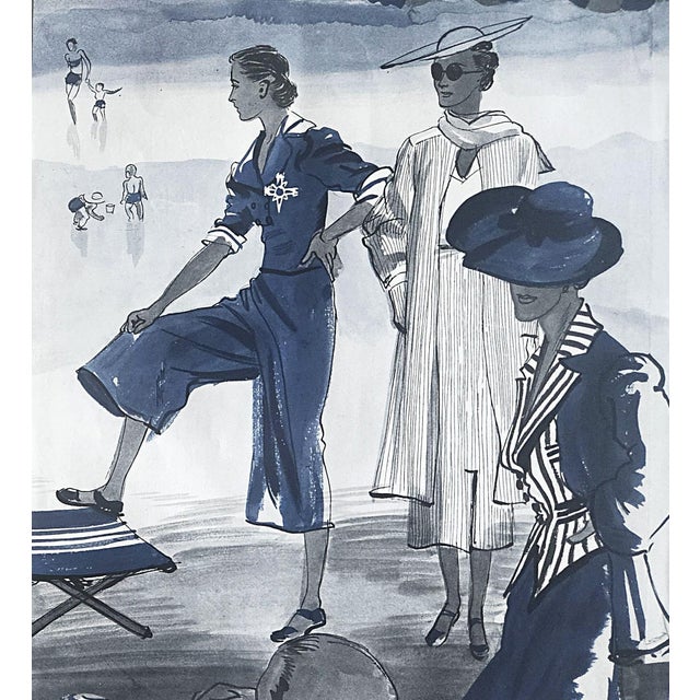 Contemporary 1936 Set of 2 French Beach Art Deco Fashion Prints- Chanel For Sale - Image 3 of 5