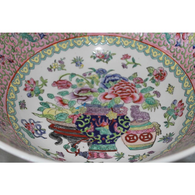 White Vintage Chinese Famille Rose Porcelain Bowl, White & Pink Base With Floral Accents and Bottom Marking For Sale - Image 8 of 12