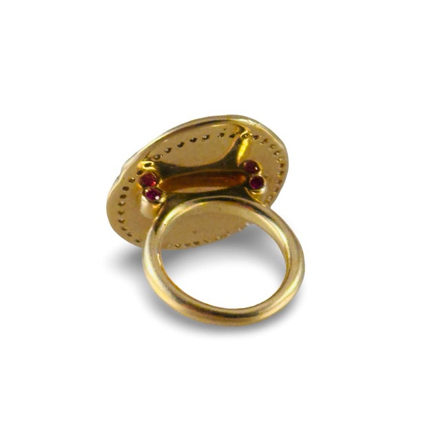 2020s 18k Gold Vintage Wax Seal Ring With Rubies and Diamonds : Angel Heart, Size 6 For Sale - Image 5 of 6