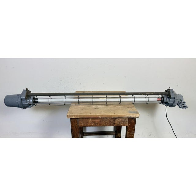 Large Soviet Industrial Grey Hanging Tube Light, 1970s For Sale - Image 10 of 18