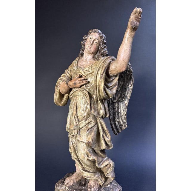 Lombard Artist, Polychrome Sculpture Depicting an Angel, 17th Century, Wood For Sale - Image 4 of 17