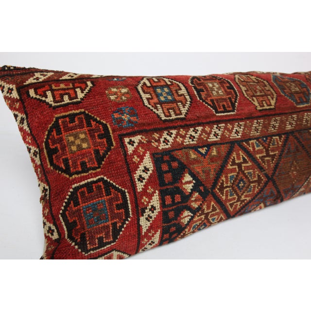 Textile Persian Rug Pillow Cover – Handmade Ethnic Wool on Cotton Cushion -42'' X 16'' For Sale - Image 7 of 9