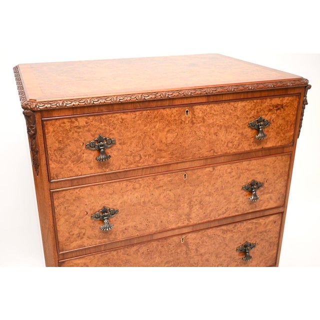 Wood Antique Burr Walnut Chest of Drawers, 1920s For Sale - Image 7 of 9