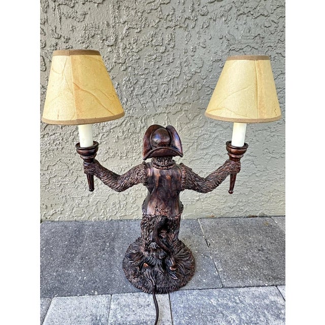 Plastic Vintage 1900s Dual Arm Bronze Look Monkey Table Lamp For Sale - Image 7 of 12