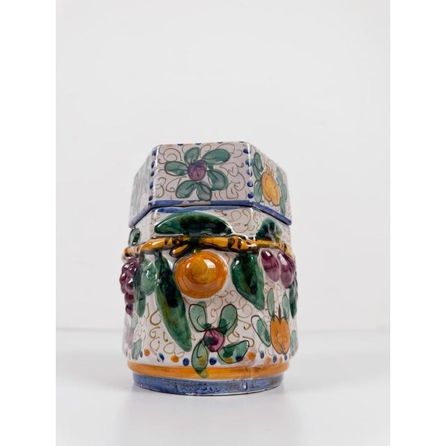 Handcrafted Italian Majolica Ceramic Jar with Fruit Relief Decoration, 30s, 1930s For Sale - Image 10 of 18
