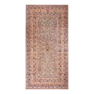 1880s Navy Rose Medallion Antique Persian Kerman Laver Rug 10' X 20'8" Handknotted Wool Carpet