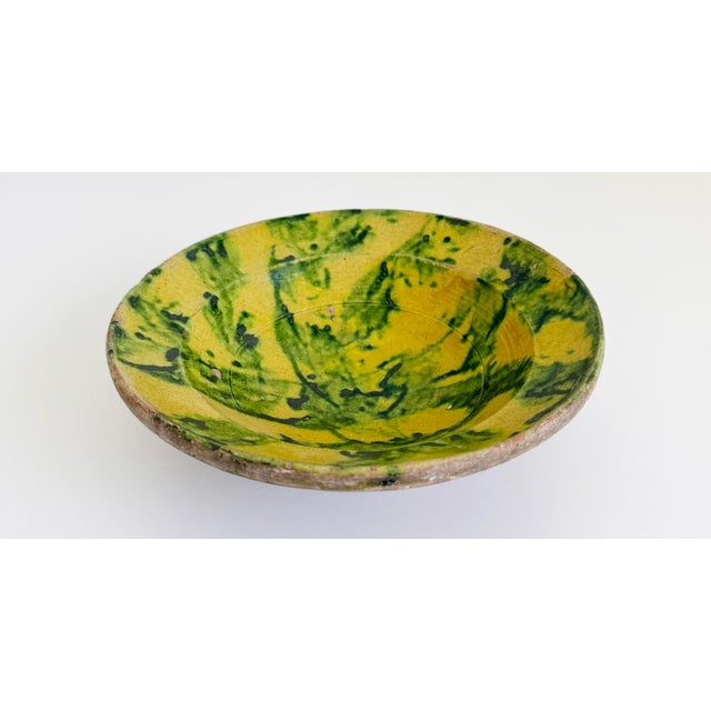 19th Century Slipware Bowl With Freeform Ochre and Green Glaze For Sale - Image 9 of 12