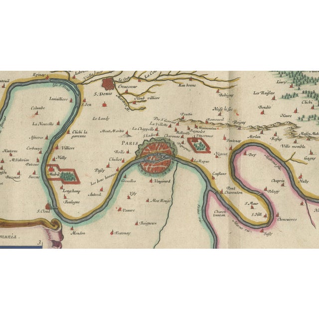 Antique Hand-Colored Map of Paris and Île-De-France from Blaeu, 1642 For Sale - Image 6 of 11