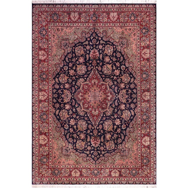 Art Nouveau 1990's Tabriz Pak-Persian Blue/Ivory Wool Rug - 9'2'' X 12'5'' For Sale - Image 9 of 9