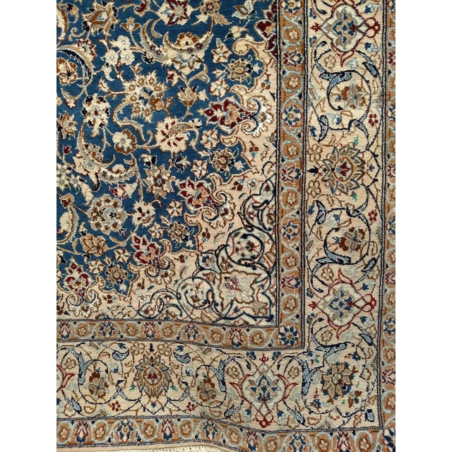 Vintage Persian Nain Rug, Handwoven Floral Pattern, Silk Highlights, Blue & Ivory, 6’ X 9’ For Sale - Image 10 of 12