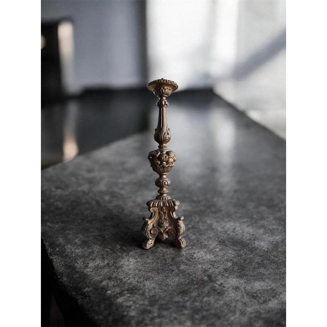 Paint Belgian Carved Giltwood and Gesso Candlestick, 1900s For Sale - Image 7 of 9