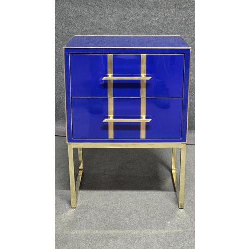 Wood Blue Glass Bedside Tables by Justfurnituress, Set of 2 For Sale - Image 7 of 13