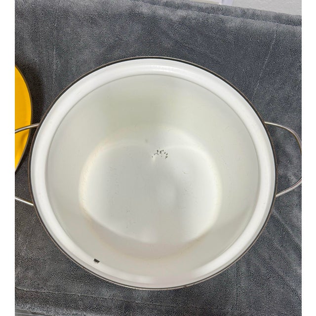 Yellow Vintage Cathrineholm Yellow Lotus Enamel Dutch Oven Lidded Pot For Sale - Image 8 of 12