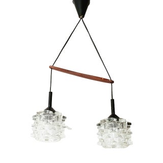 Vintage Scandinavian Teak and Glass Pendant Light, 1960s For Sale