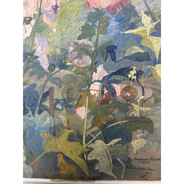 Blue Häcker Johannes, Hollyhocks Church Summer, 1922, Gouache and Watercolor For Sale - Image 8 of 13