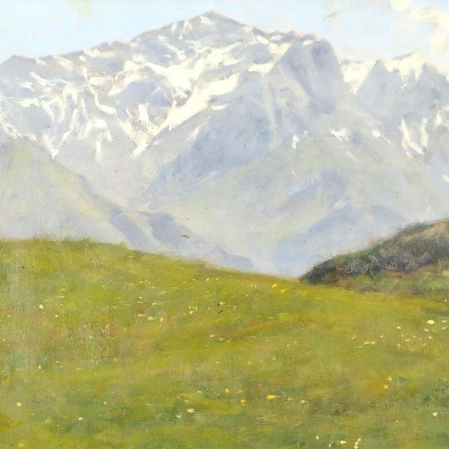 Eugenio Spreafico, Alpine View with Cows, Oil Canvas For Sale - Image 3 of 9