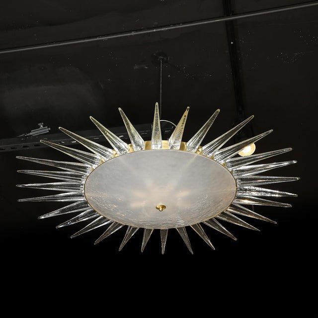 Modernist Brass Fitted Hand-Blown Murano Glass Starburst Spike Form Chandelier For Sale - Image 10 of 17