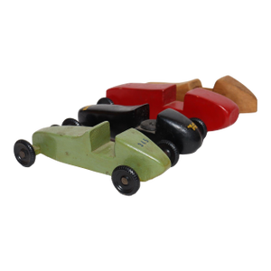 Set of Four Vintage Painted Pinewood Racers