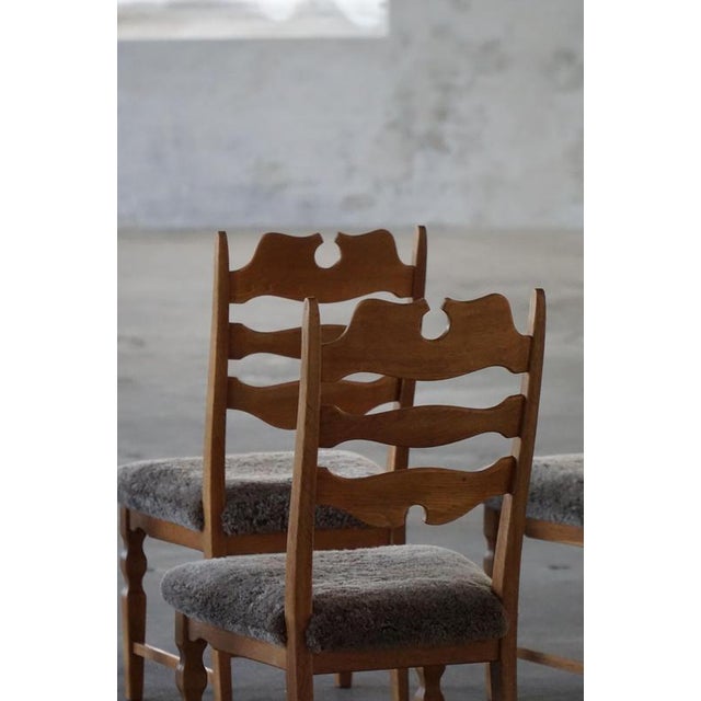 Mid-Century Danish Chairs in Oak & Lambswool by Henning Kjærnulf for E.G. Møbler, 1960s, Set of 8 For Sale - Image 16 of 18
