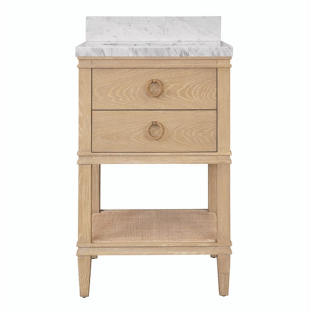 Matthew Izzo Home Cutler 24" Cerused Oak Single Porcelain Sink Bath Vanity With Marble Top and Antique Brass Ring Hardware For Sale - Image 10 of 10