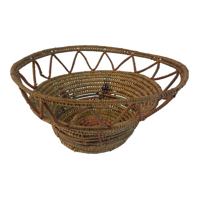 Vintage Hand Crafted Artist Woven Basket For Sale