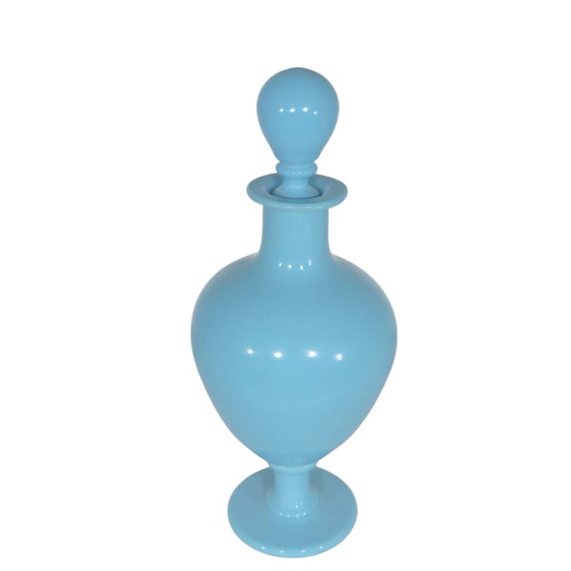 Large French Blue Opaline Stoppered Bottle For Sale - Image 9 of 9
