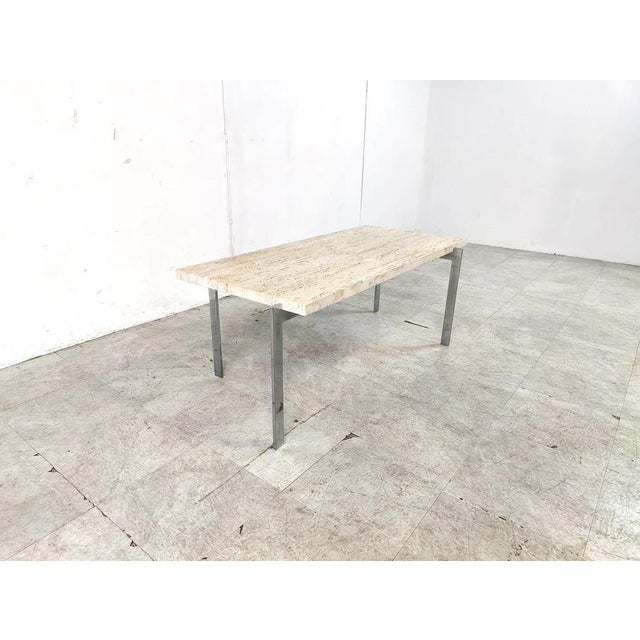 Vintage Travertine and Chrome Coffee Table, 1970s For Sale - Image 10 of 11
